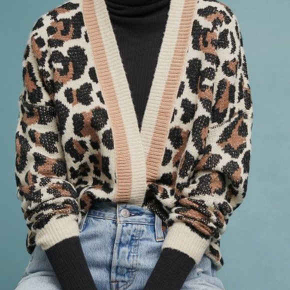 Anthropologie Open Knit Leopard Cardigan - Picture 1 of 7